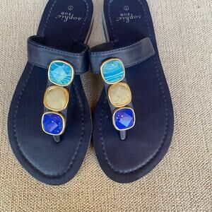 Boho Beaded Sandals Size 7 Jewel Tones Thong Flip Flop Pool Cruise Hot Tub Vacay
